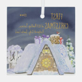 Eerste Kerstkerst Nieuwe home Santa Footprint-dak Glas Ornament (Achterkant)