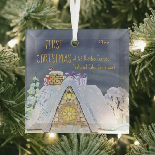 Eerste Kerstkerst Nieuwe home Santa Footprint-dak Glas Ornament (Insitu)