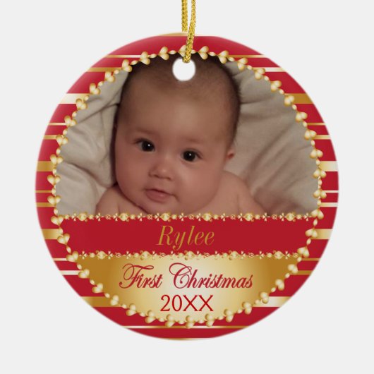 Eerste Kerstkerst of -Baby Keramisch Ornament (Voorkant)