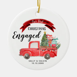 Eerste Kerstkerst Rood Vrachtwagen Keramisch Ornament