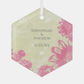 Eerste Kerstkerst Roze Blauwe Gerber Daisy Kerstmi Glas Ornament (Voorkant)