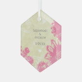 Eerste Kerstkerst Roze Blauwe Gerber Daisy Kerstmi Glas Ornament (Voorkant links)