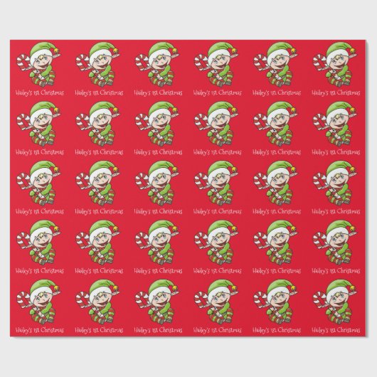 Eerste Kerstkerst van Elf Baby Cadeaupapier (Vlak)