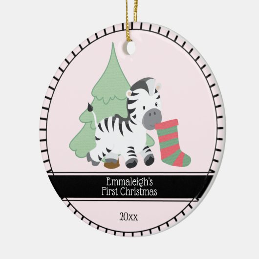 Eerste Kerstkerst "Zebra Keramisch Ornament (Links)