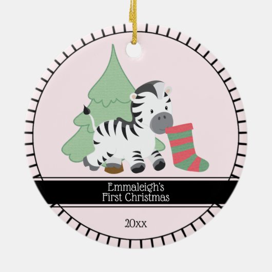 Eerste Kerstkerst "Zebra Keramisch Ornament (Achterkant)