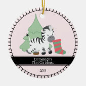 Eerste Kerstkerst "Zebra Keramisch Ornament (Voorkant)