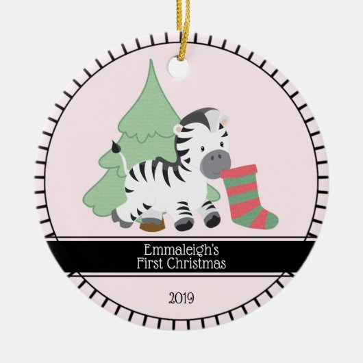 Eerste Kerstkerst "Zebra Keramisch Ornament (Voorkant)