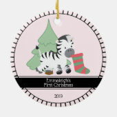Eerste Kerstkerst "Zebra Keramisch Ornament (Achterkant)