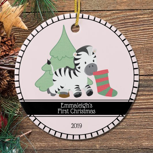 Eerste Kerstkerst "Zebra Keramisch Ornament
