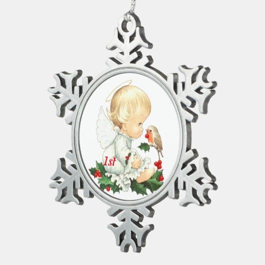 Eerste KerstkerstBaby Angel Tin Sneeuwvlok Ornament (Rechts)