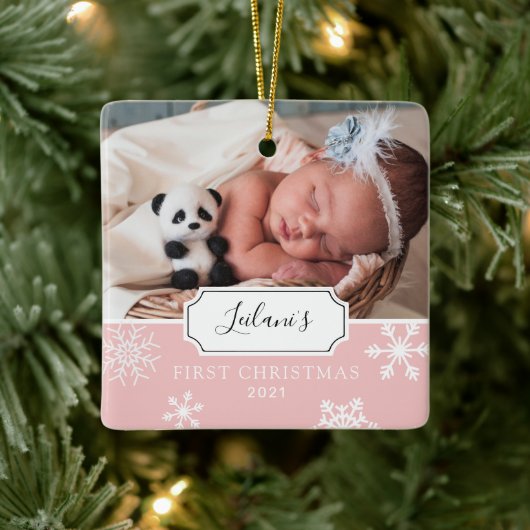 Eerste KerstkerstBaby Foto Sneeuwroze Baby Keramisch Ornament (Boom)