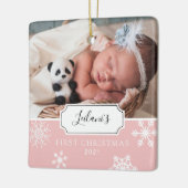Eerste KerstkerstBaby Foto Sneeuwroze Baby Keramisch Ornament (Links)