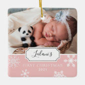 Eerste KerstkerstBaby Foto Sneeuwroze Baby Keramisch Ornament (Voorkant)
