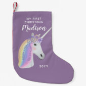 Eerste Kerstkerstbaby Paarse Unicorn Naam Kleine Kerstsok (Voorkant)
