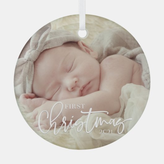 Eerste Kerstkerstcursile Aangepaste Baby foto Glas Ornament (Voorkant)