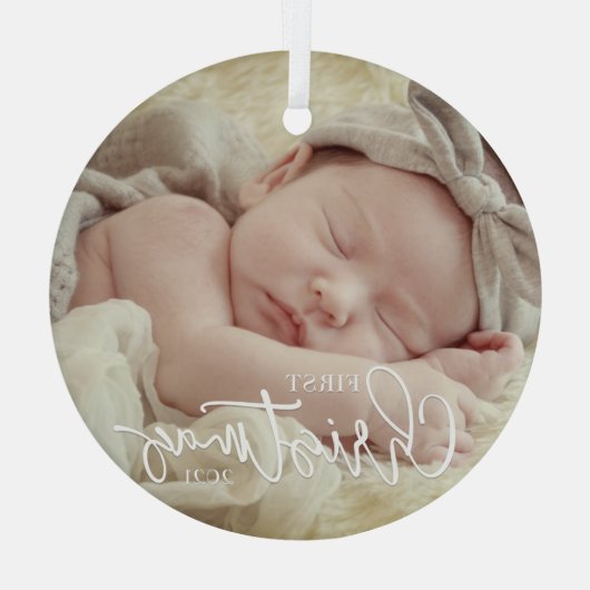 Eerste Kerstkerstcursile Aangepaste Baby foto Glas Ornament (Achterkant)