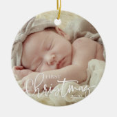 Eerste Kerstkerstcursile Aangepaste Baby foto Keramisch Ornament (Voorkant)