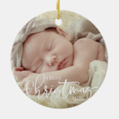 Eerste Kerstkerstcursile Aangepaste Baby foto Keramisch Ornament (Achterkant)
