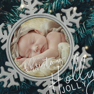 Eerste Kerstkerstcursile Aangepaste Baby foto Tin Sneeuwvlok Ornament