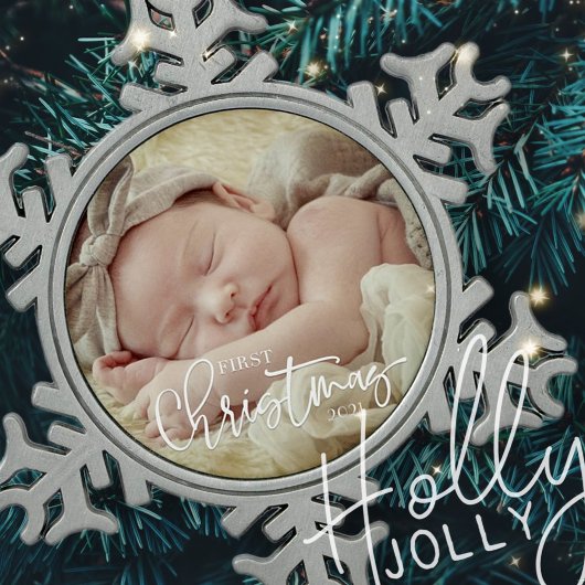 Eerste Kerstkerstcursile Aangepaste Baby foto Tin Sneeuwvlok Ornament
