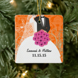 Eerste Kerstkerstfeest Pas getrouwd Bride Groom Ke Keramisch Ornament