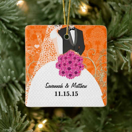 Eerste Kerstkerstfeest Pas getrouwd Bride Groom Ke Keramisch Ornament (Boom)