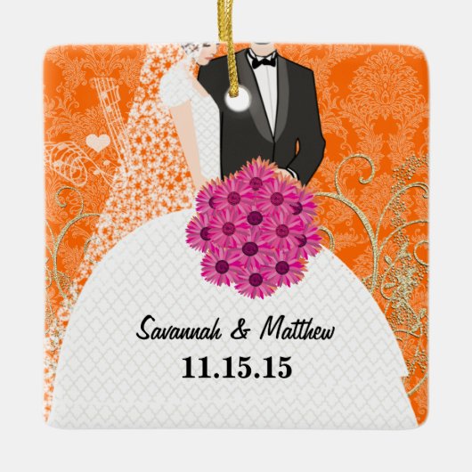 Eerste Kerstkerstfeest Pas getrouwd Bride Groom Ke Keramisch Ornament (Voorkant)