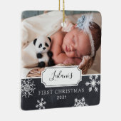 Eerste kerstkerstfoto-Baby-fotokalkbord Keramisch Ornament (Rechts)
