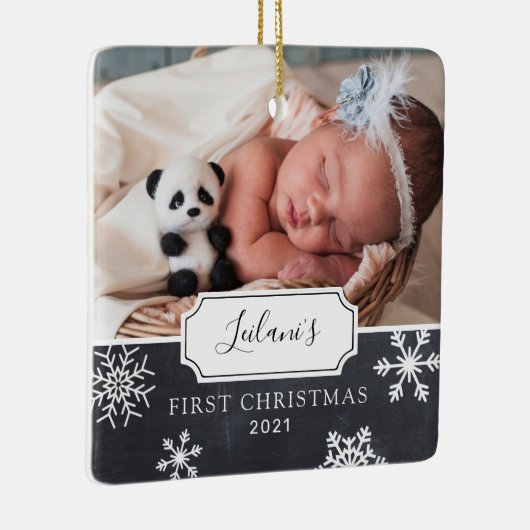 Eerste kerstkerstfoto-Baby-fotokalkbord Keramisch Ornament (Rechts)