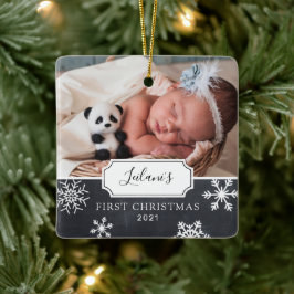 Eerste kerstkerstfoto-Baby-fotokalkbord Keramisch Ornament