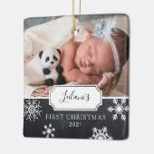 Eerste kerstkerstfoto-Baby-fotokalkbord Keramisch Ornament (Links)