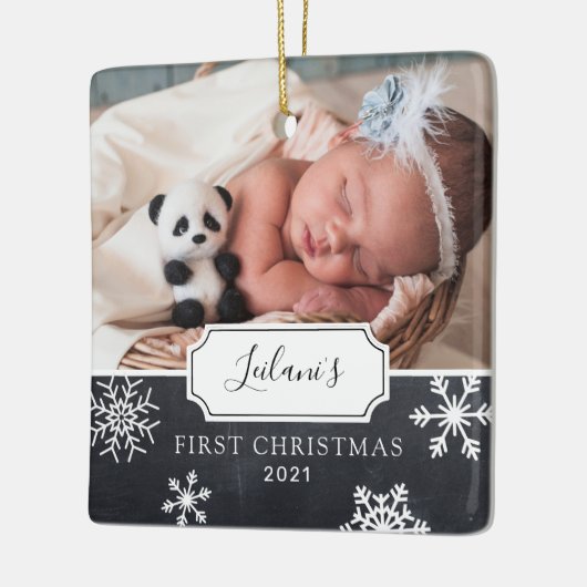 Eerste kerstkerstfoto-Baby-fotokalkbord Keramisch Ornament (Links)