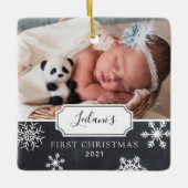 Eerste kerstkerstfoto-Baby-fotokalkbord Keramisch Ornament (Voorkant)