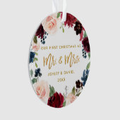 Eerste KerstkerstkerstFloral Gold | Foto terug Ornament (voorkant)