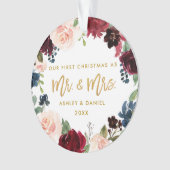 Eerste KerstkerstkerstFloral Gold | Foto terug Ornament (voorkant)