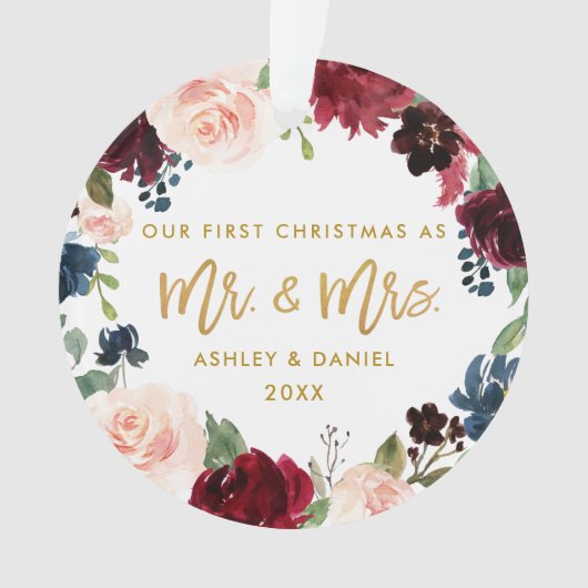 Eerste KerstkerstkerstFloral Gold | Foto terug Ornament (voorkant)