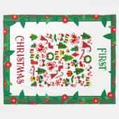 Eerste kerstkerstkleur symbolen Floral Border Wint Fleece Deken (Voorkant (Horizontaal))