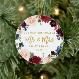 Eerste kerstkerstmanscript Waterverf Floral Keramisch Ornament