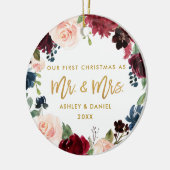 Eerste kerstkerstmanscript Waterverf Floral Keramisch Ornament (Links)