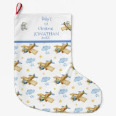 Eerste Kerstkerstnaam van baby voor zijn blauw Grote Kerstsok (Voorkant)