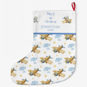 Eerste Kerstkerstnaam van baby voor zijn blauw Grote Kerstsok (Achterkant)