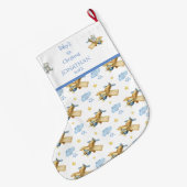Eerste Kerstkerstnaam van baby voor zijn blauw Grote Kerstsok (Achterkant (Hangend))