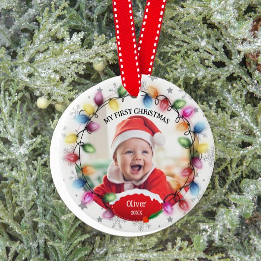 Eerste kerstkind 2-zijdige fotokeeper keramisch ornament