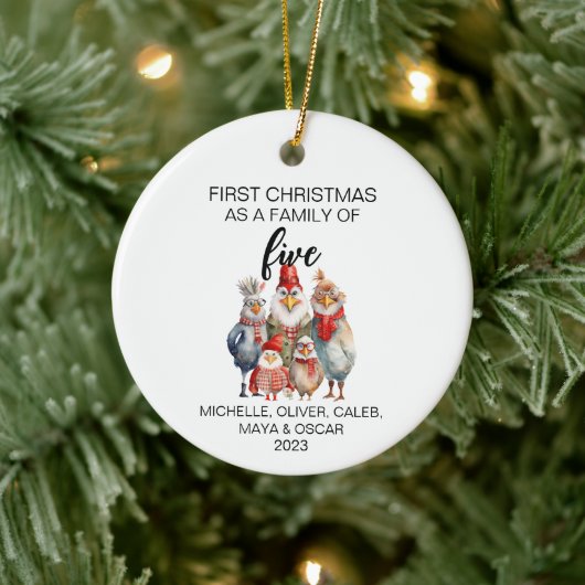Eerste kerstkip gezin van vijf keramisch ornament (Boom)