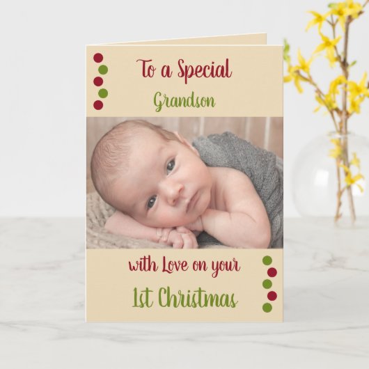 Eerste kerstkleinzoon te schattig rood kaart (Gele Bloem)