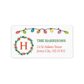 Eerste kerstlampje Floral WreatFamily Monogram Etiket (Voorkant)