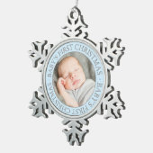 Eerste kerstlichtblauwe, aangepaste babyjongen fot tin sneeuwvlok ornament (Rechts)