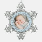Eerste kerstlichtblauwe, aangepaste babyjongen fot tin sneeuwvlok ornament (Voorkant)