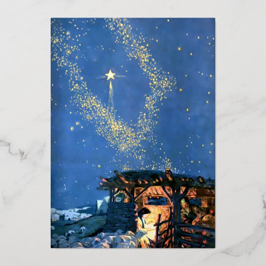 Eerste kerstlied geboorte kerstmis folie feestdagenkaart (Voorkant)