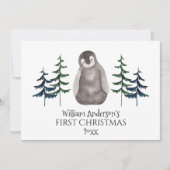 Eerste kerstman Baby Pinguïn & Boom op maat  Feestdagenkaart (Voorkant)
